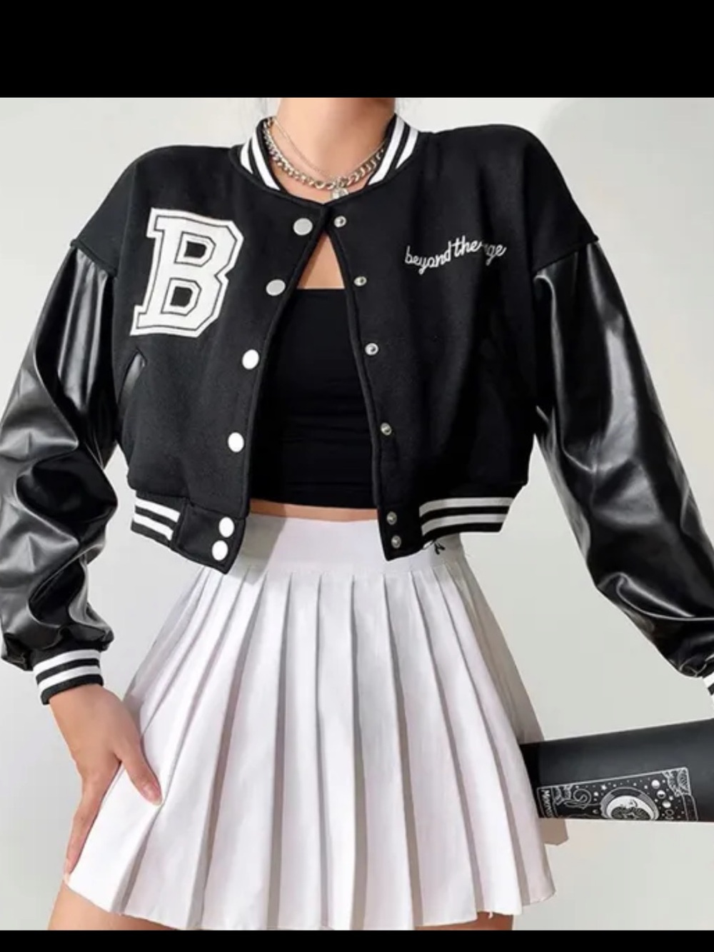 Black Letterman-Style Cropped Jacket -